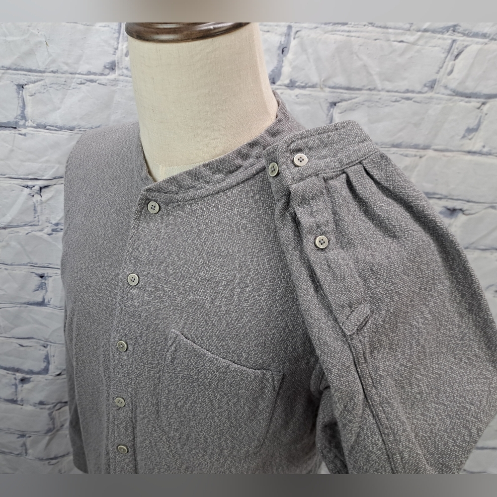 Wings + Horns Men's Button Down Shirt Mandarin Collar Gray Medium - Picture 8 of 16